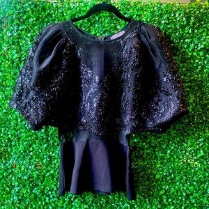 Gracia Peplum Puff Sleeve Top- T8